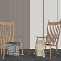 Wooden Rocking Chairs With Blankets Against Gray Striped And Wooden Walls