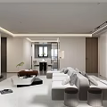 Modern Living Dining Room Interior With Marble Wall Sofa Artwork And Lighting 3d model
