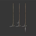 Three Traditional Long Shaft Weapons With Wooden Handles And Metal Heads