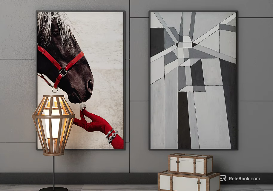 Abstract Painting Black and White Geometric Patterns Minimalist Modern Interior Wall Art 3d model 