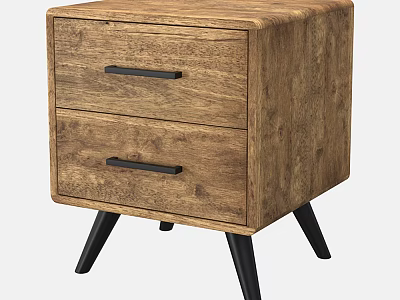 Wooden Bedside Table With Two Drawers And Black Handles On Black Legs 3d model