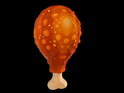 Juicy Orange Chicken Drumstick With Glistening Oily Surface And Yellow Spots Against Black Background 3d model