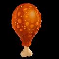 Juicy Orange Chicken Drumstick With Glistening Oily Surface And Yellow Spots Against Black Background