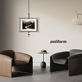 Modern Poliform Interior With Brown Black Armchairs And Small Round Table 3d model