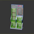Modern Functional Branded Display Shelf With Green Compartments And Tiered Design