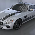 Mercedes Silver Sports Car with Black Stripes and Sporty Exterior Design