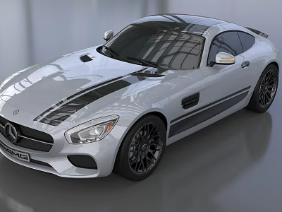 Mercedes Silver Sports Car with Black Stripes and Sporty Exterior Design 3d model