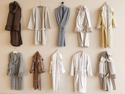 Variety Of Bathrobes Displayed On The Wall 3d model