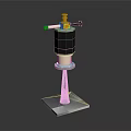 Electronic Device With Black Cylindrical Body Yellow Top Component Blue Pillar And Gray Base