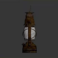 Rusty Vintage Kerosene Lamp With Metal Handle And Glass Shade