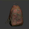 Vibrant Red Fabric Backpack With Peace Signs Hearts And Golden Accents