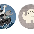 Round Carpets with Blue Noah's Ark Animal and Gray Elephant Designs for Kids Room