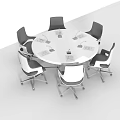 Modern Round Conference Table With Black Swivel Chairs And Built in Microphones