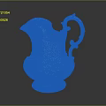 Blue Ceramic Wine Bottle And Glass With Ornate Patterns Displayed On Dark Background