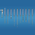 Medical Instruments With Transparent Handles And Metal Tips In Various Shapes