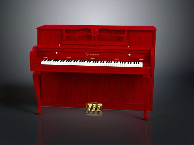 Elegant Red Upright Piano Musical Instrument With Wooden Body And Classic Design 3d model