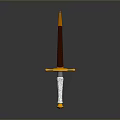 Decorative Sword With Brown Blade White Hilt And Golden Crossguard