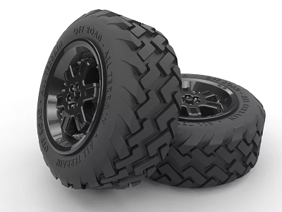 Durable Off Road Tires With Aggressive Tread Pattern And Black Rims 3d model