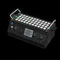 Black Industrial Computer Control Panel with Keyboard Knobs and Label for Professional Use