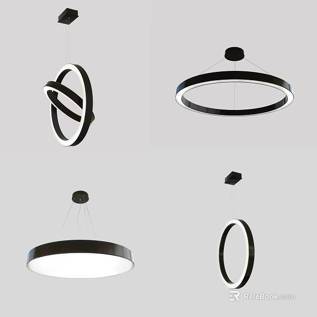 Modern Minimalist Pendant Lights with Ring and Interlocking Circular Black White Design 3d model