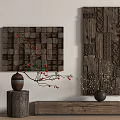 Wooden Wall Hangings Decorative Carved Panel Art With Floral Vase And Branch