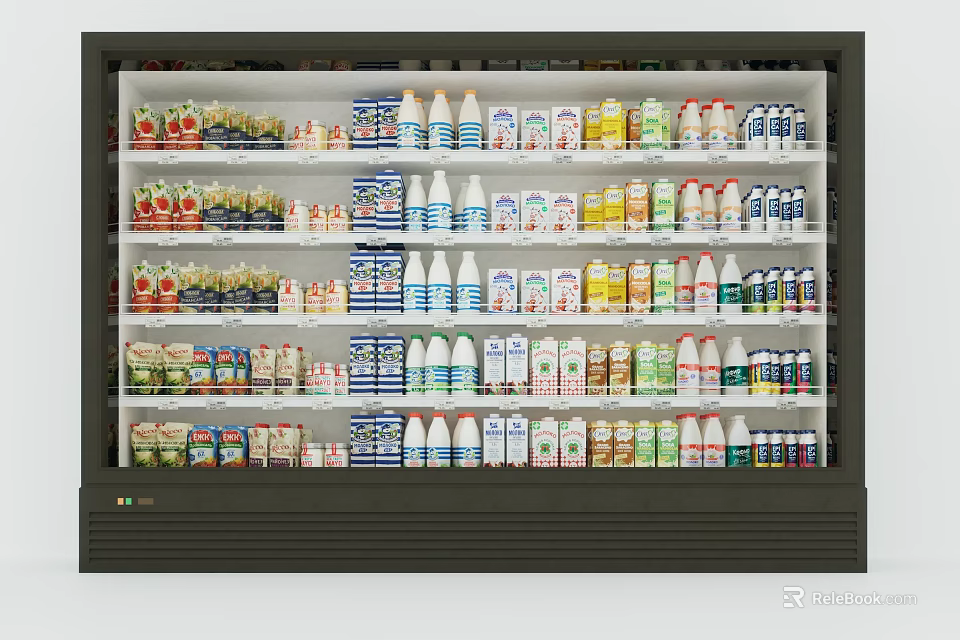 Refrigerated Display Shelf with Multiple Shelves for Various Beverages and Dairy Products 3d model 