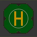 Green Octagonal Platform Design With Yellow H Letter And White Circle 3d model