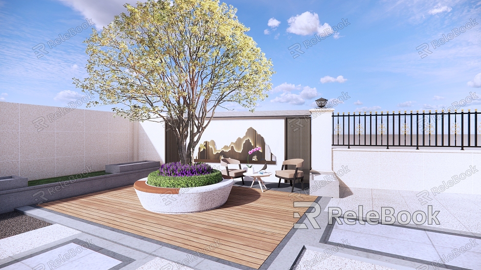 Modern tree pool courtyard background tree pool model