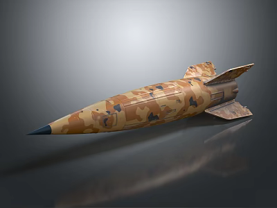 Military Camouflage Missile Weapon With Pointed Nose Tail Fins And Metallic Finish 3d model