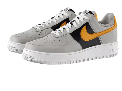 Nike Air Force 1 Sneakers In Gray Black Orange 3d model