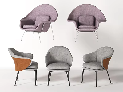 Modern Single Sofa Designs in Purple Gray and Brown with Sleek Metal Legs 3d model