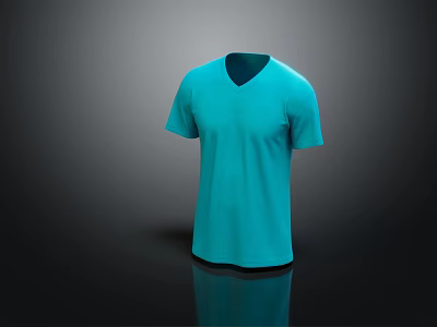 Turquoise V neck Short Sleeve Plain T shirt for Casual Wear Design 3d model