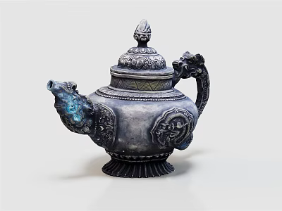 Ancient Silver Teapot With Intricate Carvings Dragon Handle Spout And Ornate Lid 3d model