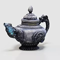 Ancient Silver Teapot With Intricate Carvings Dragon Handle Spout And Ornate Lid