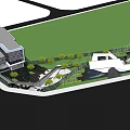 Modern Urban Landscape Design With High Rise Buildings Green Spaces And Water Pathway