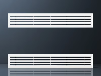 Two White Air Conditioner Vents On Dark Wall With Reflective Surface 3d model