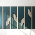 Elegant Multi Panel Room Divider With Teal Panels And Leaf Shaped Striped Patterns 3d model