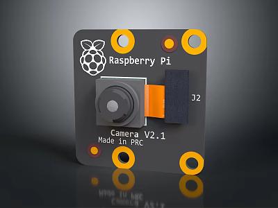 Raspberry Pi Camera V2.1 Module Design With Black Orange Casing And Mounting Holes 3d model