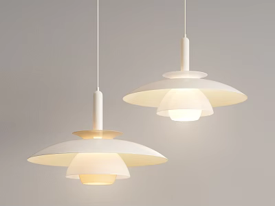 Modern White Hanging Chandeliers Elegant Lighting Fixtures With Minimalist Double Layered Design 3d model