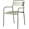 Sleek Modern Black Metal Chair With Armrests And Striped Seat Design