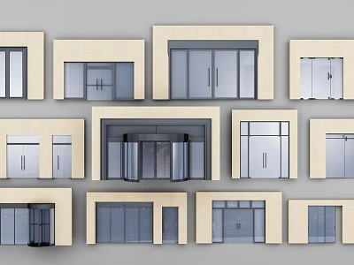 Various Architectural Door Entryway Designs With Glass Panels And Beige Frames 3d model