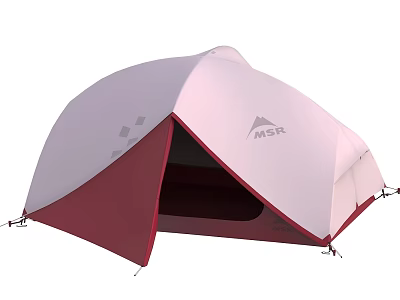 MSR White and Red Dome Tent with Open Door and Spacious Interior 3d model