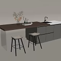 Sleek Modern Kitchen Bar Counter With Wooden Top Stools Sink And Cabinets