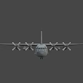 Gray Fighter Jet With Four Propellers Long Wings Wide Fuselage And Tail Emblem