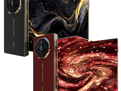 Luxury Foldable Smartphone With Red Black Swirl Design And Hexagonal Camera Module 3d model