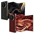 Luxury Foldable Smartphone With Red Black Swirl Design And Hexagonal Camera Module