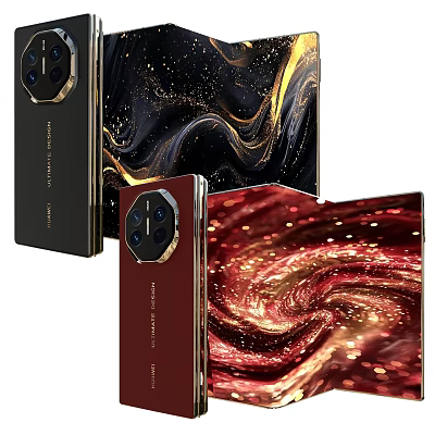 Luxury Foldable Smartphone With Red Black Swirl Design And Hexagonal Camera Module 3d model