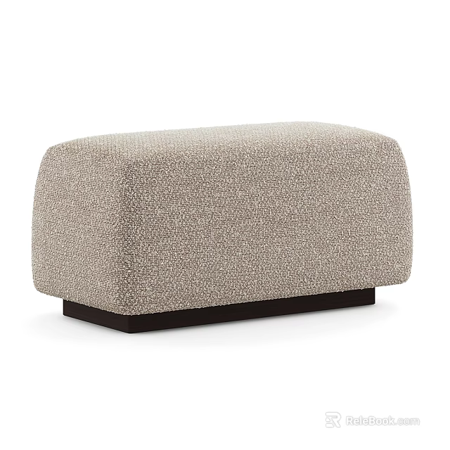 Beige Textured Upholstered Ottoman with Dark Wooden Base and Modern Design 3d model 