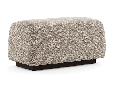 Beige Textured Upholstered Ottoman with Dark Wooden Base and Modern Design 3d model