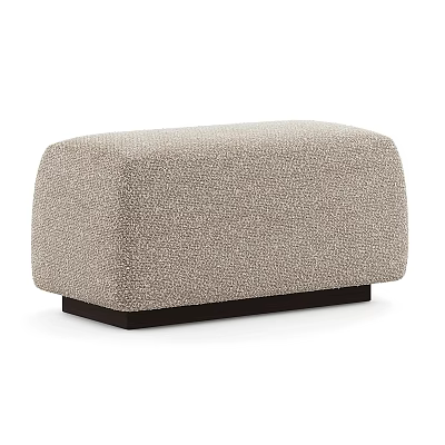 Beige Textured Upholstered Ottoman with Dark Wooden Base and Modern Design 3d model